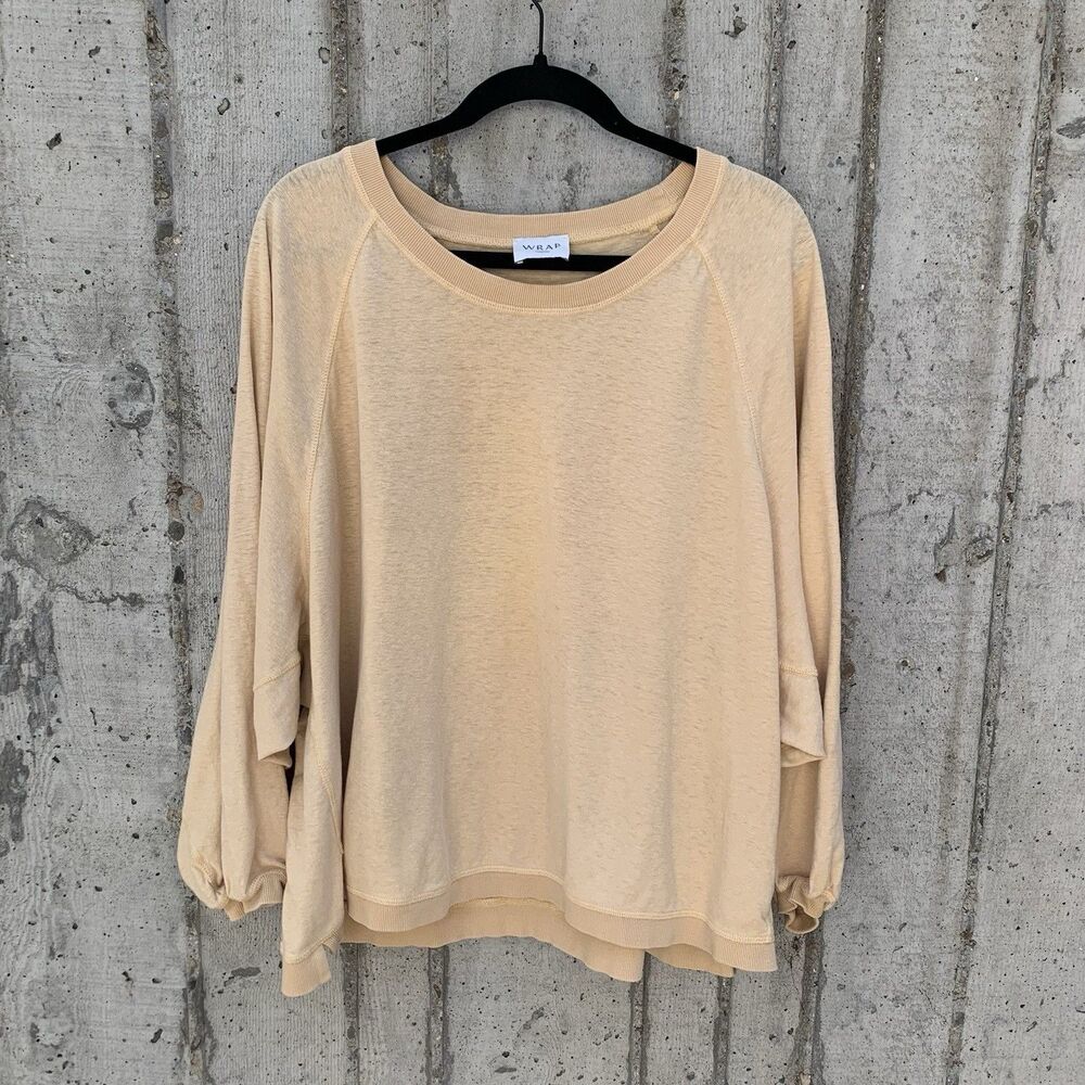 WRAP London Hemp Organic Cotton Balloon Sleeve Cozy Sweater Butter Yellow XL/16